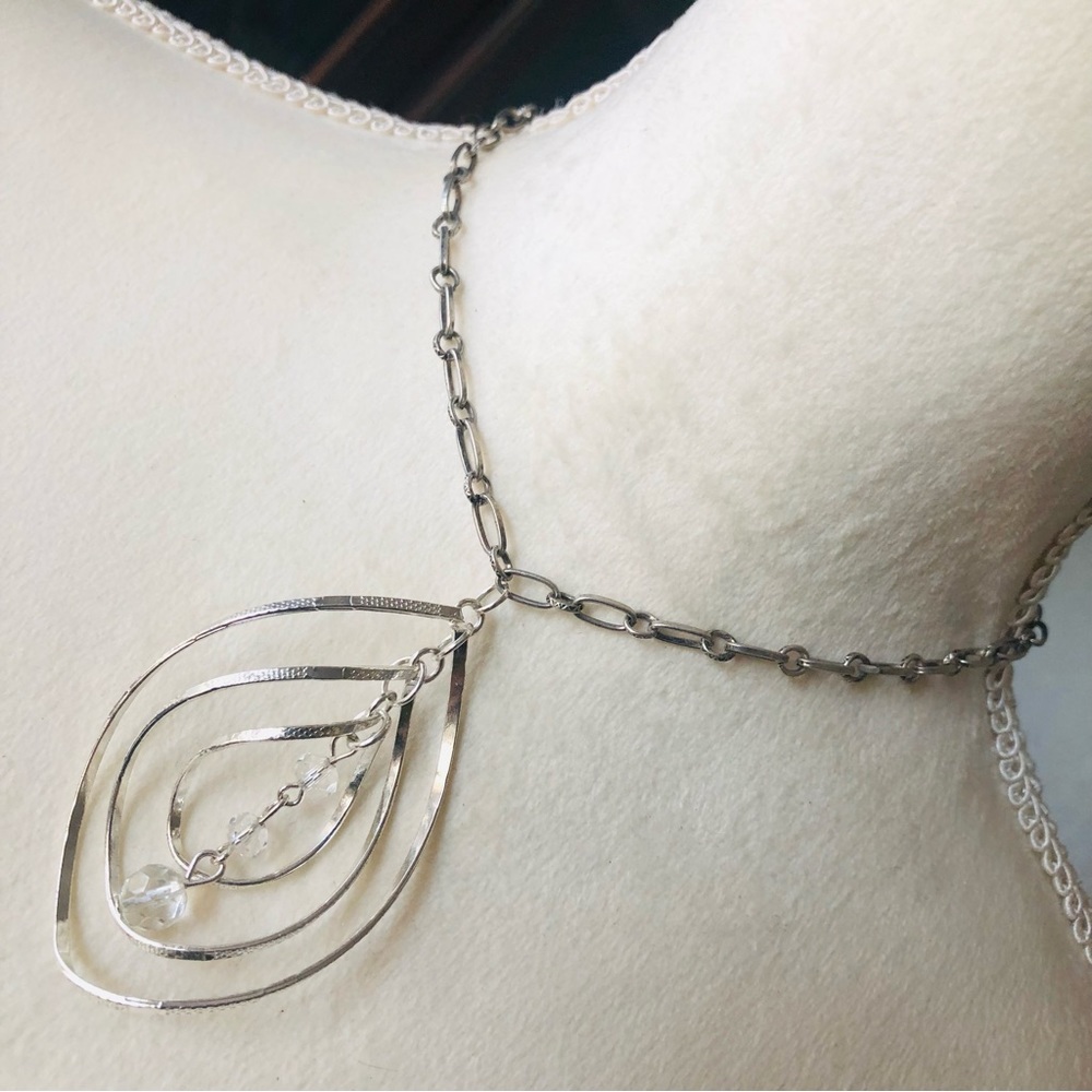 Handcrafted repurposed recycled salvaged dual ring pendant on chain necklace